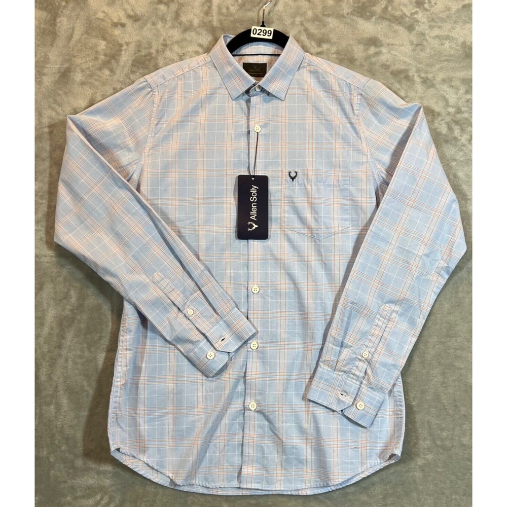 Allen Solly Comfy Slim Dress Shirt Men's M-39 Blue Plaid Preppy Office‎